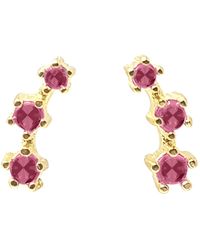 Harfi - Minimalist Ruby July Birthstone Climber Stud Earrings - Lyst