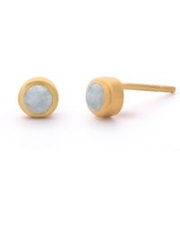 Nellou Jewellery - Aquamarine Mini Gem Dot March Birthstone Earrings Plated Sterling - Lyst
