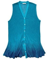 Arto. - Lurex Metallic Flying Knit Ribbed Sleeveless Cardigan Vest - Lyst