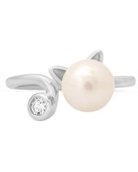 Kylie Harper - Sterling Kitty Cat Pearl & Diamond Cz Ring - Lyst