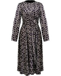 Smart and Joy - Flared Printed Satin Dress With Side Knotted Panel - Lyst
