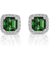 Genevive Jewelry - Cubic Zirconia Sterling Silver Rhodium Plated Emerald Square Shape Assher Cut Earrings - Lyst