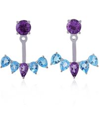 Artisan - Blue Topaz Amethyst Designer Ear Jackets 14k White Gold Handmade Jewelry - Lyst
