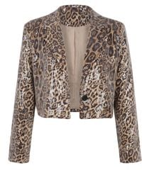 Modenaire - Cropped Leopard Print Sequin Blazer With Single Button Closure - Lyst