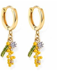 My Little Nature - Mimosa Flower Hoop Earrings Plated Floral Earrings - Lyst