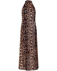 Sour Figs - Neutrals Halterneck Leopard Velvet Maxi Dress - Lyst