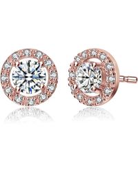 Genevive Jewelry - Rachel Glauber Plated With Clear Round Cubic Zirconia Halo Stud Earrings - Lyst