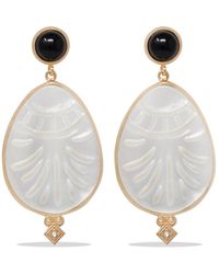 Vintouch Italy - Feuilles Onyx & Mother Of Pearl Rose-Plated Earrings - Lyst
