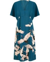 Yumi' - Recycled Fabric Crane Print Kimono Midi Dress - Lyst