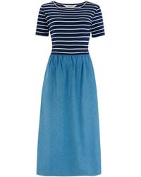Sugarhill - Rhian Jersey & Woven Mix Midi Dress, Off, Stripe & Denim - Lyst