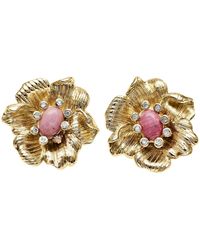 Farra - Rhodonite Stone Flower Setting Statement Stud Earrings - Lyst