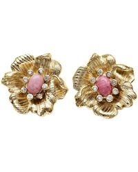 Farra - Rhodonite Stone Flower Setting Statement Stud Earrings - Lyst