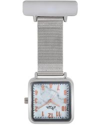 Bermuda Watch Company Annie Apple Square Rose Gold & Marble Silver Mesh Nurse Fob Watch - Metallic