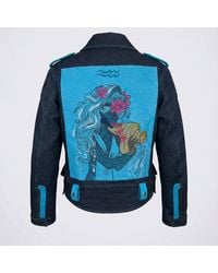 Zasta Studio - Zodiac Aquarius Denim Embroidered Biker Jacket - Lyst