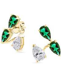 SALLY SKOUFIS - Pure Suspended Stud Earrings With Made Emeralds & Cz Diamond Stimulant - Lyst