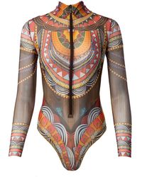 Rodasoleil Smart Swimwear - Tan-Through Mesh One-Piece Zipper Swimsuit With Sleeves Africa - Lyst