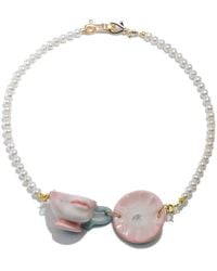 H2 Studio - The Cup Theater Mini Porcelain Cup & Plate Freshwater Pearl Necklace - Lyst