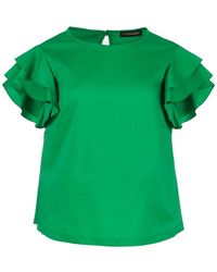 Conquista - Sleeveless Frill Detail Cotton Poplin Top - Lyst