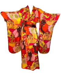 Julia Clancey - Turbanista Queen Flame Reversible Silk & Linen Kimono - Lyst