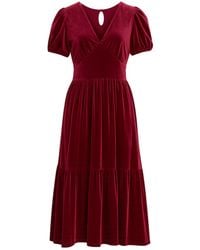 Yumi' - Burgundy Velvet Midi Dress - Lyst