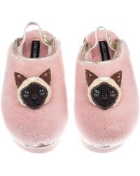 Laines London - Flatform Cloud Slippers With Double Siamese Cat Brooches - Lyst
