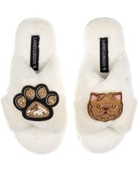 Laines London - Neutrals Classic Laines Slippers With Paw & Ginger Persian Cat Brooches - Lyst
