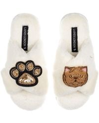 Laines London - Neutrals Classic Laines Slippers With Paw & Ginger Persian Cat Brooches - Lyst