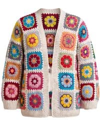 Ana Chic - Cream Floral Granny Square Handmade Crochet Cardigan - Lyst
