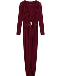 Nocturne - Burgundy Deep Plunge Belted Jersey Maxi Dress - Lyst