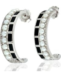 Artisan - Pearl, Onyx & Diamond Hoop Earrings - Lyst