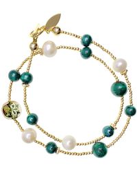Farra - Christmas Style Malachite With Freshwater Pearls Double Wrapped Bracelet - Lyst