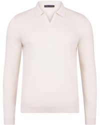 Paul James Knitwear - Neutrals Lightweight Cotton Lyndon Buttonless Polo Shirt - Lyst