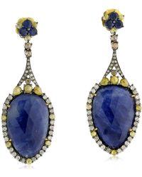 Artisan - 18k Gold & 925 Silver With Pave Diamond In Blue Sapphire Dangle Earrings Jewelry - Lyst
