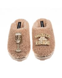 Laines London - Neutrals Teddy Closed Toe Slippers With Mother Of The Bride Brooches - Lyst