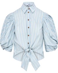 Loom London - Ellery Knot Sleeve Tie Front Shirt Green & White Stripe - Lyst