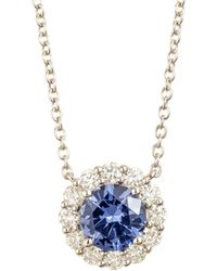 Juvetti - Zoe Round Cornflower Sapphire & Diamond Halo Necklace - Lyst
