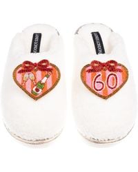 Laines London - Neutrals Teddy Closed Toe Slippers With 60Th Stripe Heart Birthday Brooches - Lyst