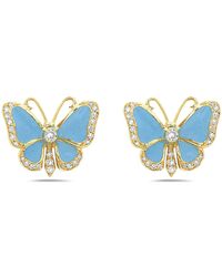 Artisan - 18k Yellow Gold With Bezel Set Diamond Enamel Butterfly Shape Stud Earrings - Lyst