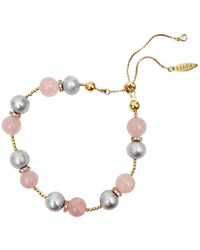 Farra - Pink Rose Quartz And Gray Freshwater Pearls Adjustable Bracelet - Lyst