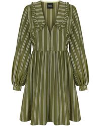 Kata Haratym Cassey Green Cotton & Viscose Dress With A Collar & Puffy Sleeves
