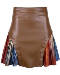 Lalipop Design - Mini Skirt With Pleated Digital Print Inserts And Vegan Leather Panels - Lyst
