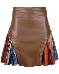 Lalipop Design - Mini Skirt With Pleated Digital Print Inserts And Vegan Leather Panels - Lyst