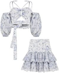 Tia Dorraine - Self-Tie Crop Top & Mini Skirt Georgette Set - Lyst
