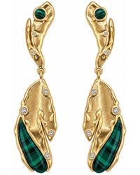 Rare Matters Jewelry - Sculptural Malachite Leaf Drop Cz Organic Earrings - Lyst