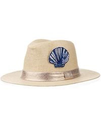 Laines London - Neutrals Straw Woven Hat With Embellished Mediterranean Shell Brooch - Lyst