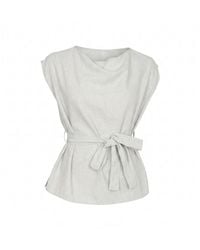 Modenaire - Draped Neck Top With Cap Sleeves And Self Tie Waist Detail - Lyst