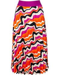 Lalipop Design - Half-Circle Pleated Midi Skirt With Colorful Wavy Print - Lyst