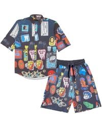 mysimplicated - Short Sleeve Shirt And Bermuda Set With Stickers Design - Lyst
