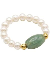 seree - Isa Jade And Beaded Pearl Stretch Ring - Lyst