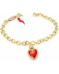 Unaloe - Handcrafted Plated Bracelet With Enamel Heart And Italian Horn Cornicello – Protection Jewelry For - Lyst